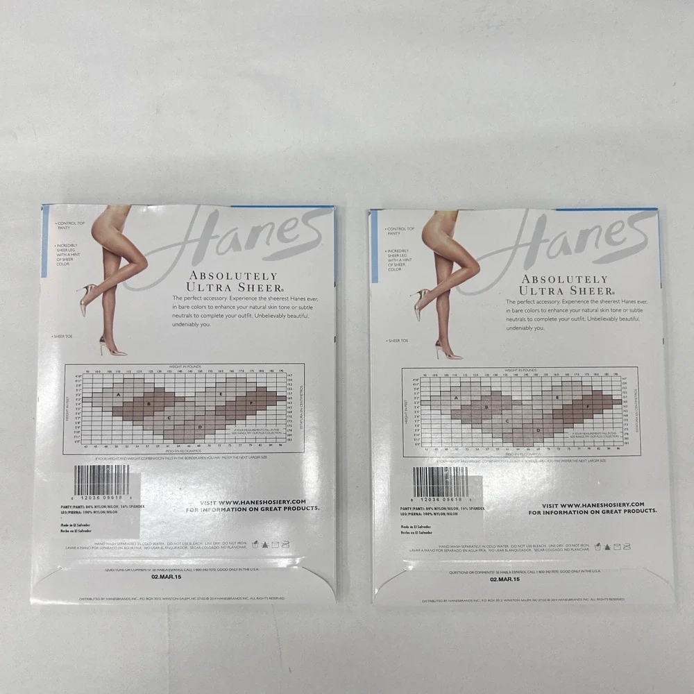 2 Pair Hanes Absolutely Ultra Sheer Pantyhose C Barely Black Control Top 707
